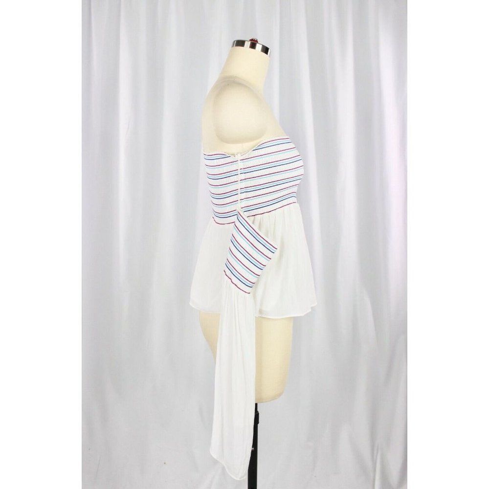 NWOT RAMY BROOK Giuliana White Silky Smocked Off Shoulder Blouse Top, Size XS - Picture 4 of 12